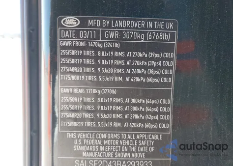 2011 Land Rover Range Rover Sport Hse from USA, damaged, VIN SALSF2D43BA293933